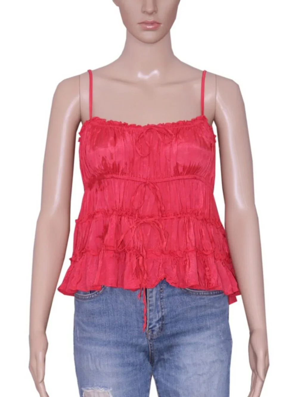 Free People FP One Matilda Tie Tank Babydoll Tiered Adjustable Shoulder Top M